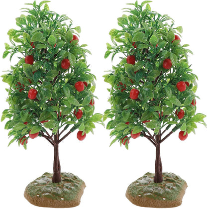 2Pcs Artificial Tree Model - Miniature Fruit Trees for Micro Landscape, Dollhouse, Sand Table Scenery Decor