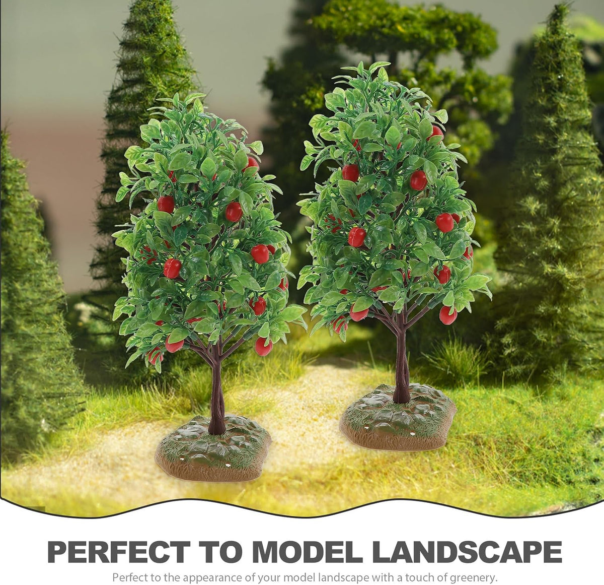 2Pcs Artificial Tree Model - Miniature Fruit Trees for Micro Landscape, Dollhouse, Sand Table Scenery Decor