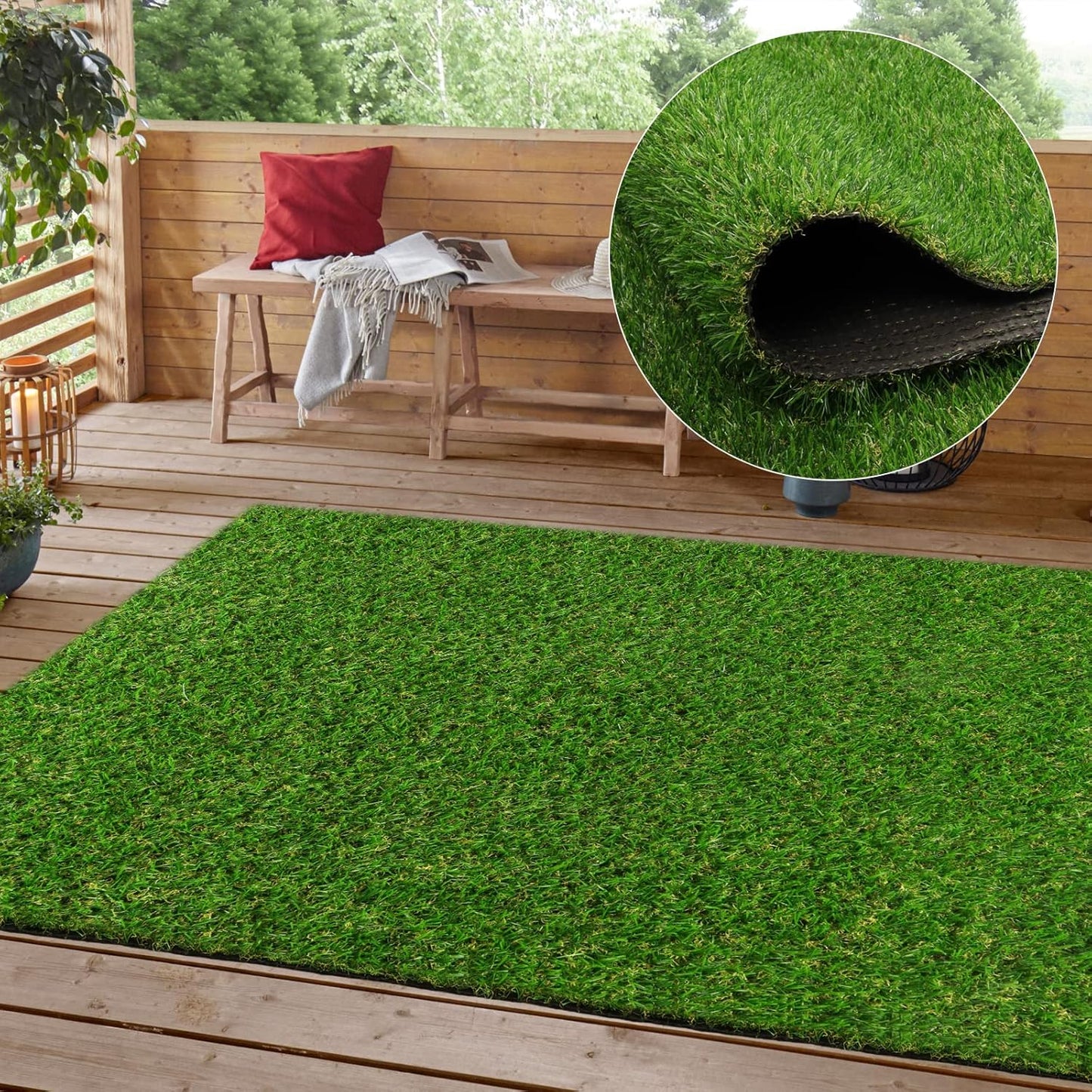 Realistic Artificial Turf Grass, 3 FT X 5 FT Artificial Synthetic Fake Grass, 20MM Green Turf Rug Pet Dogs Lawn Mat with Drainage Holes for Indoor Outdoor Patio Garden Landscape/Custom Size