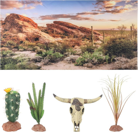Bearded Dragon Tank Background 35 x 17 Inches Reptile Habitat Terrarium Background Blue Sky Cactus Sun and Desert Rain Forest Plant for Lizard Chameleon Gecko Snake Amphibian Terrarium Decor