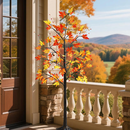 FORUP LED Lighted Maple Tree, 4 FT Lighted Artificial Tree for Thanksgiving Harvest Fall Festival Halloween Home Party Decoration