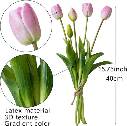 Artificial Tulips Flowers,Soft Touch Latex Bouquet, Fake Tulips,Spring Wedding Home Room Table Centerpiece Decor