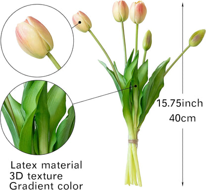 Artificial Tulips Flowers,Soft Touch Latex Bouquet, Fake Tulips,Spring Wedding Home Room Table Centerpiece Decor