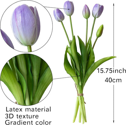 Artificial Tulips Flowers,Soft Touch Latex Bouquet, Fake Tulips,Spring Wedding Home Room Table Centerpiece Decor