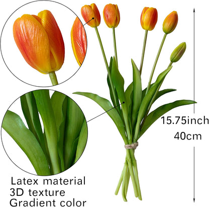 Artificial Tulips Flowers,Soft Touch Latex Bouquet, Fake Tulips,Spring Wedding Home Room Table Centerpiece Decor