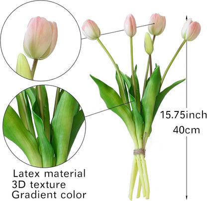 Artificial Tulips Flowers,Soft Touch Latex Bouquet, Fake Tulips,Spring Wedding Home Room Table Centerpiece Decor