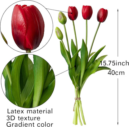 Artificial Tulips Flowers,Soft Touch Latex Bouquet, Fake Tulips,Spring Wedding Home Room Table Centerpiece Decor