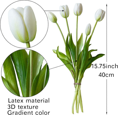Artificial Tulips Flowers,Soft Touch Latex Bouquet, Fake Tulips,Spring Wedding Home Room Table Centerpiece Decor
