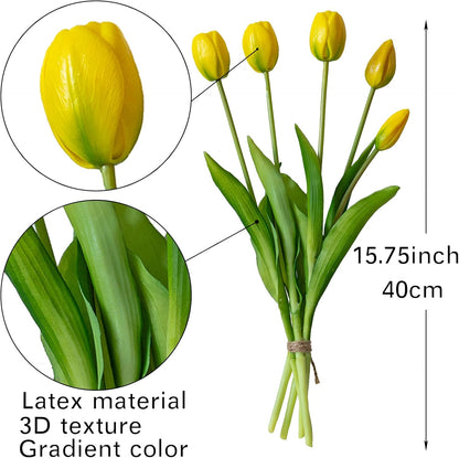 Artificial Tulips Flowers,Soft Touch Latex Bouquet, Fake Tulips,Spring Wedding Home Room Table Centerpiece Decor