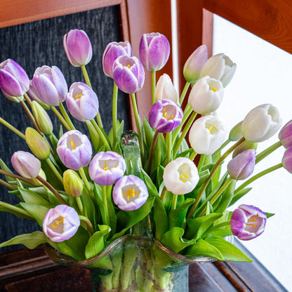 Artificial Tulips Flowers,Soft Touch Latex Bouquet, Fake Tulips,Spring Wedding Home Room Table Centerpiece Decor