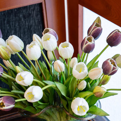 Artificial Tulips Flowers,Soft Touch Latex Bouquet, Fake Tulips,Spring Wedding Home Room Table Centerpiece Decor