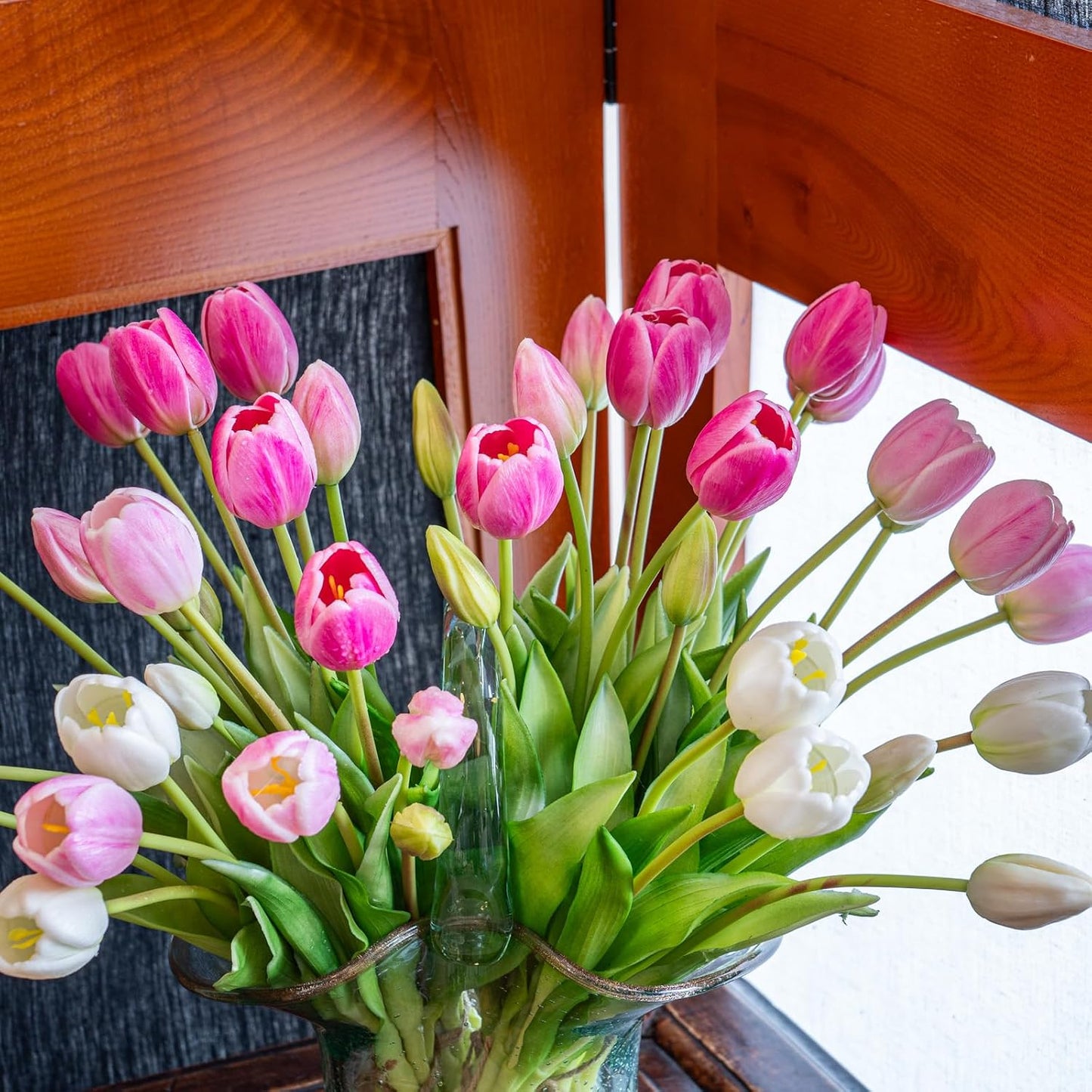 Artificial Tulips Flowers,Soft Touch Latex Bouquet, Fake Tulips,Spring Wedding Home Room Table Centerpiece Decor