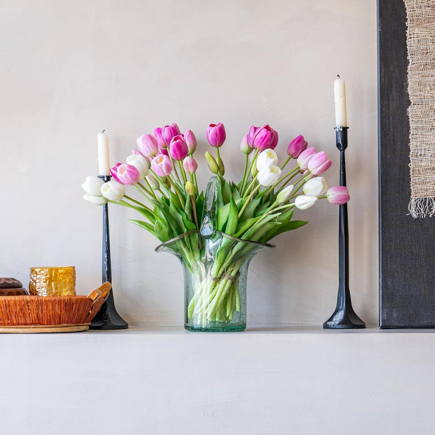 Artificial Tulips Flowers,Soft Touch Latex Bouquet, Fake Tulips,Spring Wedding Home Room Table Centerpiece Decor