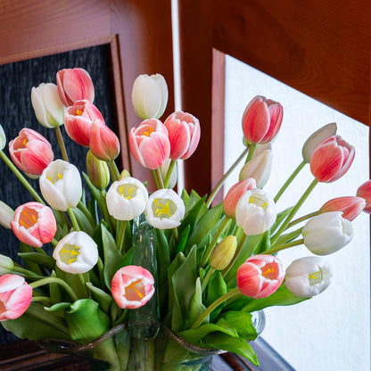 Artificial Tulips Flowers,Soft Touch Latex Bouquet, Fake Tulips,Spring Wedding Home Room Table Centerpiece Decor