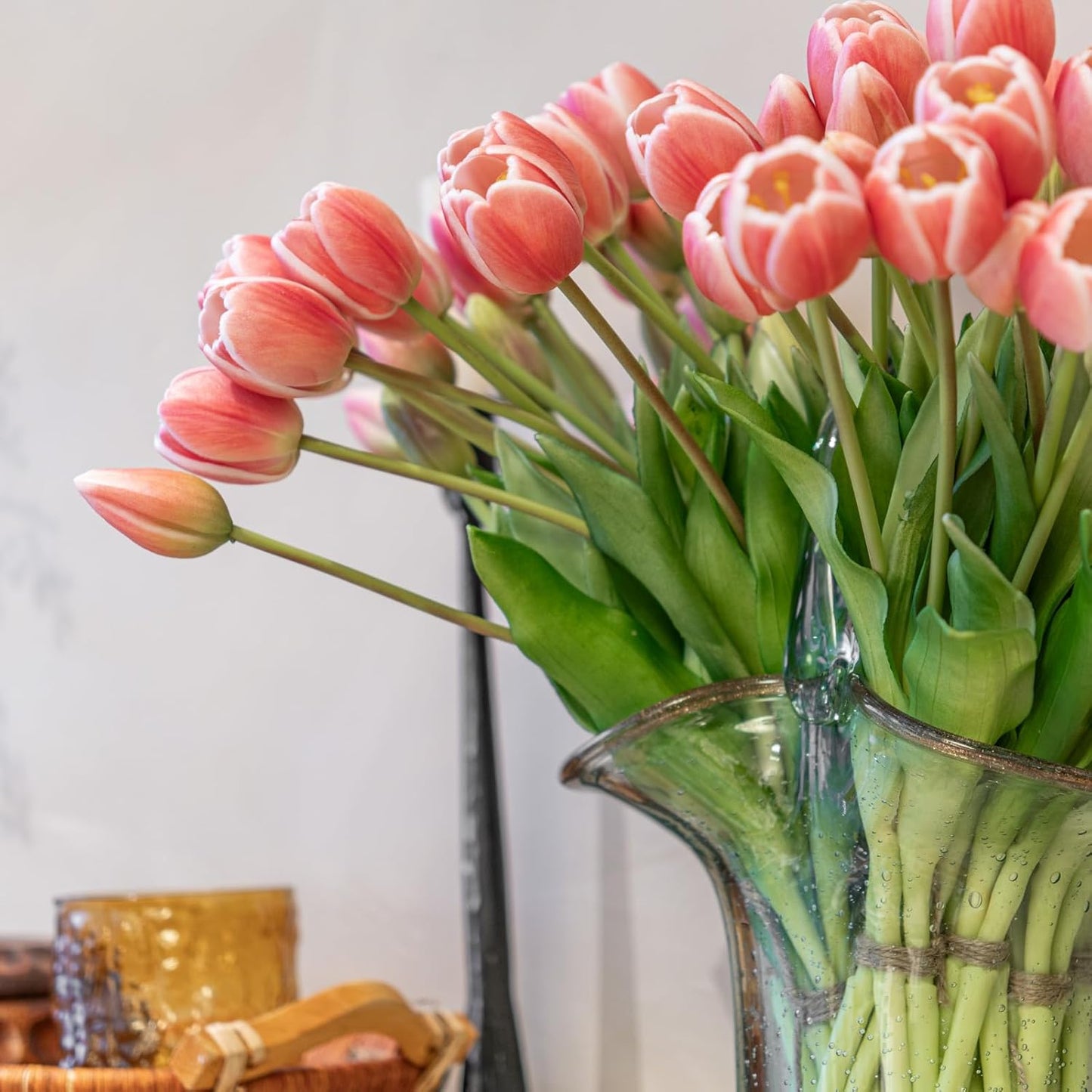 Artificial Tulips Flowers,Soft Touch Latex Bouquet, Fake Tulips,Spring Wedding Home Room Table Centerpiece Decor