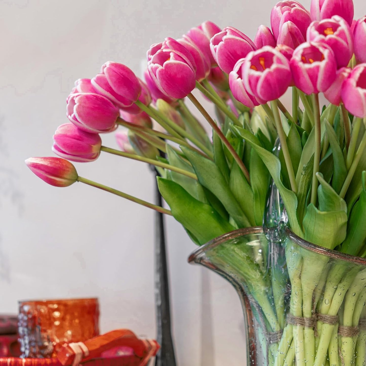 Artificial Tulips Flowers,Soft Touch Latex Bouquet, Fake Tulips,Spring Wedding Home Room Table Centerpiece Decor