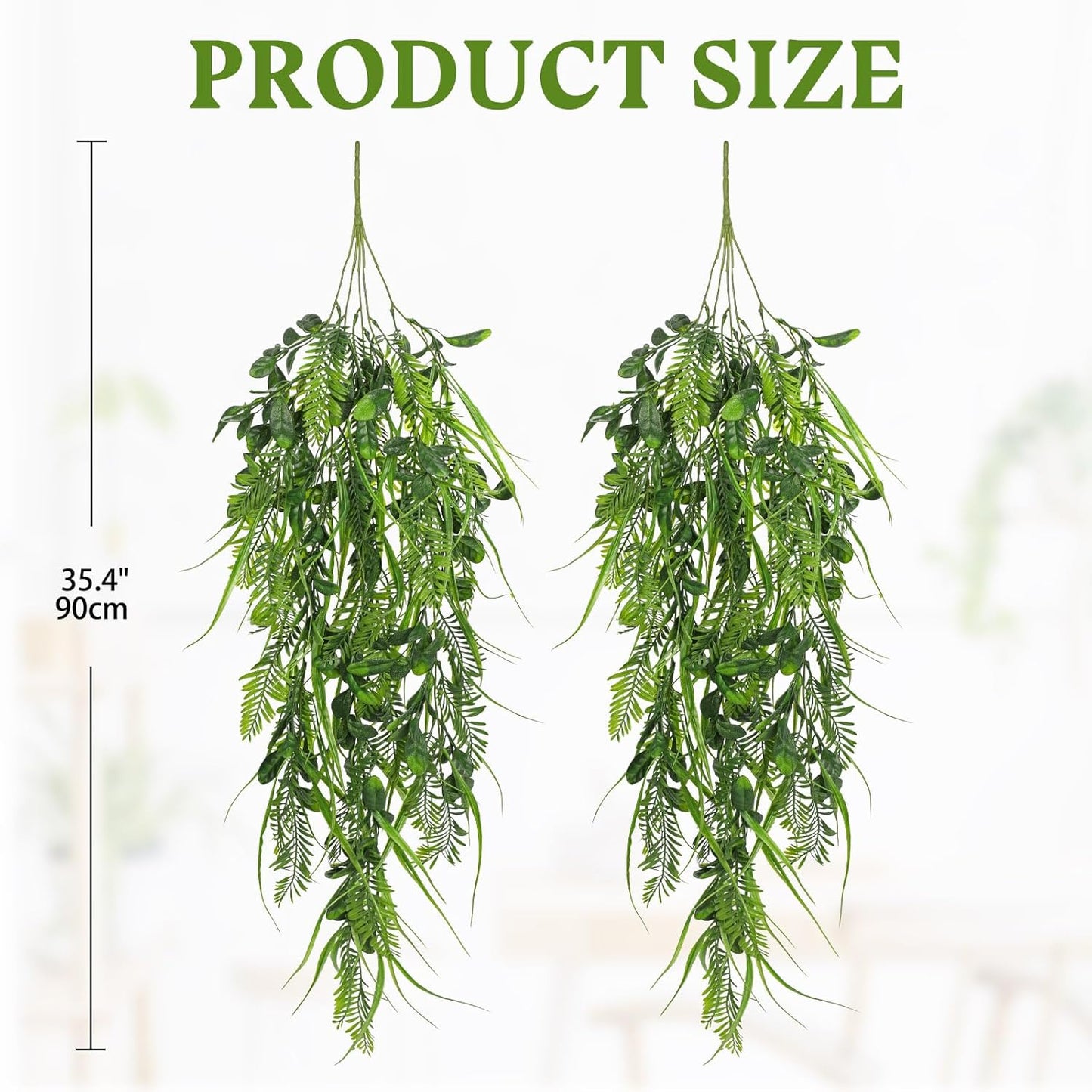 2pcs Artificial Hanging Plants 24" Fake Ivy Vine Faux Ivy Leaves Hanging Plant Greenery for Wall House Room Patio Indoor Outdoor Home Shelf Office Wedding Decor