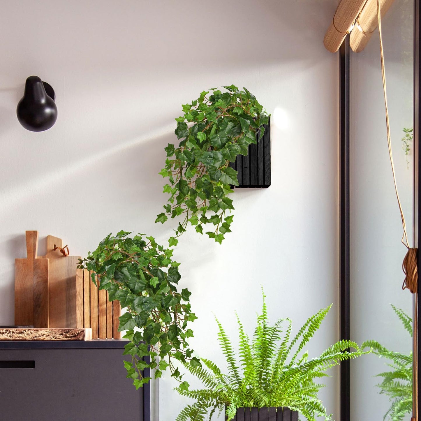 2pcs Artificial Hanging Plants 24" Fake Ivy Vine Faux Ivy Leaves Hanging Plant Greenery for Wall House Room Patio Indoor Outdoor Home Shelf Office Wedding Decor