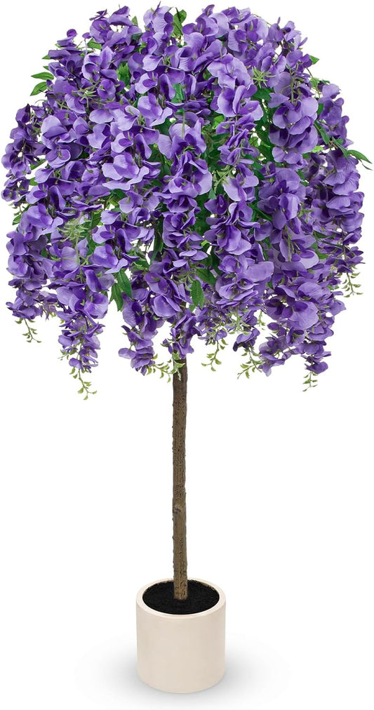 4FT Artificial Wisteria Tree in Pot with Cascading Flowers for Home Decor