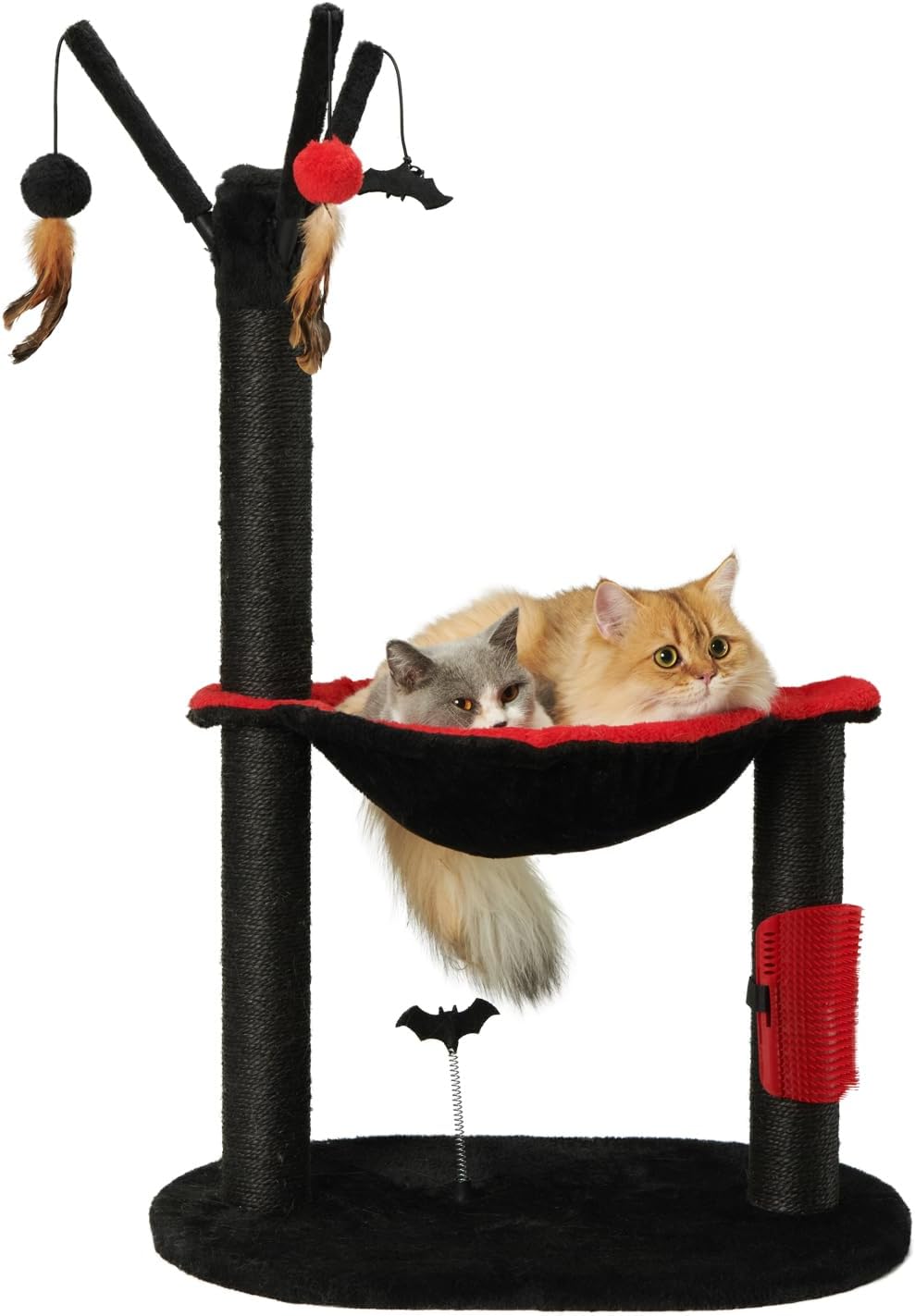 Cat Tree for Indoor Cats 35" Tall Cat Scratching Post with Large Cat Hammcok and Hanging Ball Toys Plant Green