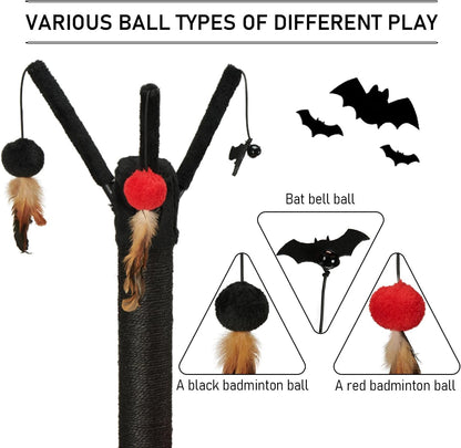 Cat Tree for Indoor Cats 35" Tall Cat Scratching Post with Large Cat Hammcok and Hanging Ball Toys Plant Green