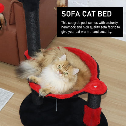 Cat Tree for Indoor Cats 35" Tall Cat Scratching Post with Large Cat Hammcok and Hanging Ball Toys Plant Green