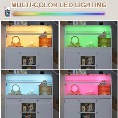 Hamster Cage with Storage Cabinet,43.3" Small Animal Cage with LED Lights and Fan, Easy View Acrylic Panel, Large Habitat for Guinea Pig, Hedgehog,Rat 43.3"x 15.7"x 43.3"