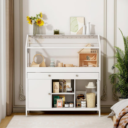 Hamster Cage with Storage Cabinet,43.3" Small Animal Cage with LED Lights and Fan, Easy View Acrylic Panel, Large Habitat for Guinea Pig, Hedgehog,Rat 43.3"x 15.7"x 43.3"