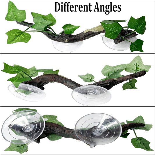 Reptile Corner Branch Resin Climb Tree Branch Decor with Leaves Terrarium Plant Decoration with Suction Cup Gecko Plant Ornament for Amphibian Lizard Snake Climbing (1 Pcs)