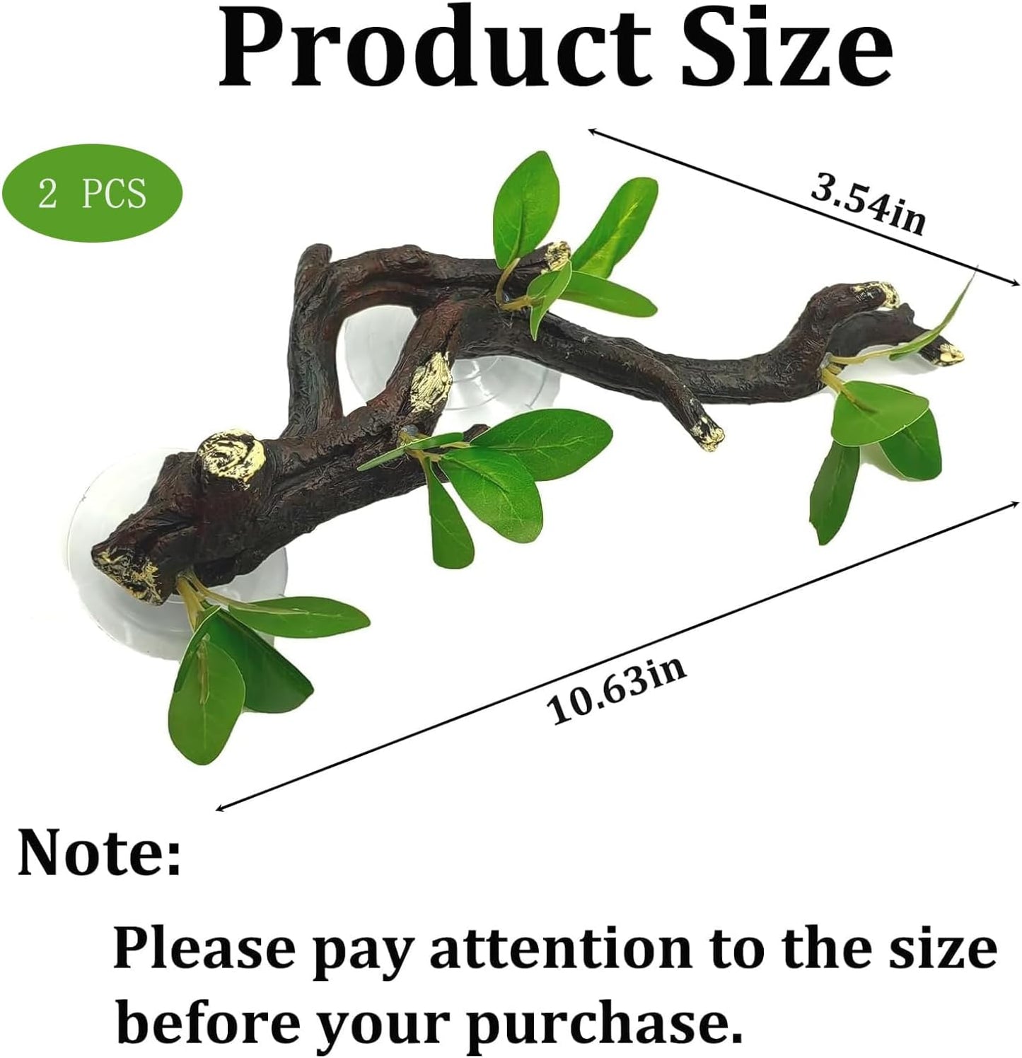 Reptile Corner Branch Resin Climb Tree Branch Decor with Leaves Terrarium Plant Decoration with Suction Cup Gecko Plant Ornament for Amphibian Lizard Snake Climbing (1 Pcs)