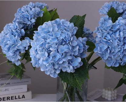 3PCS Long Stem Big Size Flowers Artificial Silk Hydrangea Lifelike Flowers Real Touch Blue Artificial Flowers Wedding Shower Bride Bouquets Office Living Room Table Decorations (21 Inch)