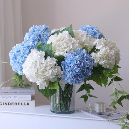 3PCS Long Stem Big Size Flowers Artificial Silk Hydrangea Lifelike Flowers Real Touch Blue Artificial Flowers Wedding Shower Bride Bouquets Office Living Room Table Decorations (21 Inch)