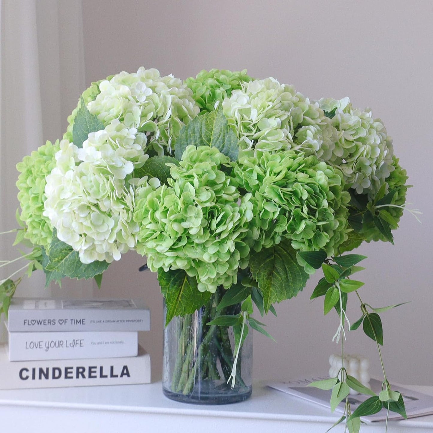 3PCS Long Stem Big Size Flowers Artificial Silk Hydrangea Lifelike Flowers Real Touch Blue Artificial Flowers Wedding Shower Bride Bouquets Office Living Room Table Decorations (21 Inch)