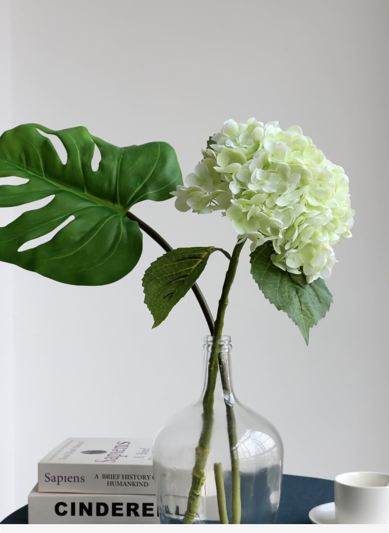 3PCS Long Stem Big Size Flowers Artificial Silk Hydrangea Lifelike Flowers Real Touch Blue Artificial Flowers Wedding Shower Bride Bouquets Office Living Room Table Decorations (21 Inch)