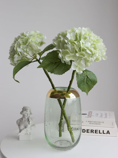 3PCS Long Stem Big Size Flowers Artificial Silk Hydrangea Lifelike Flowers Real Touch Blue Artificial Flowers Wedding Shower Bride Bouquets Office Living Room Table Decorations (21 Inch)