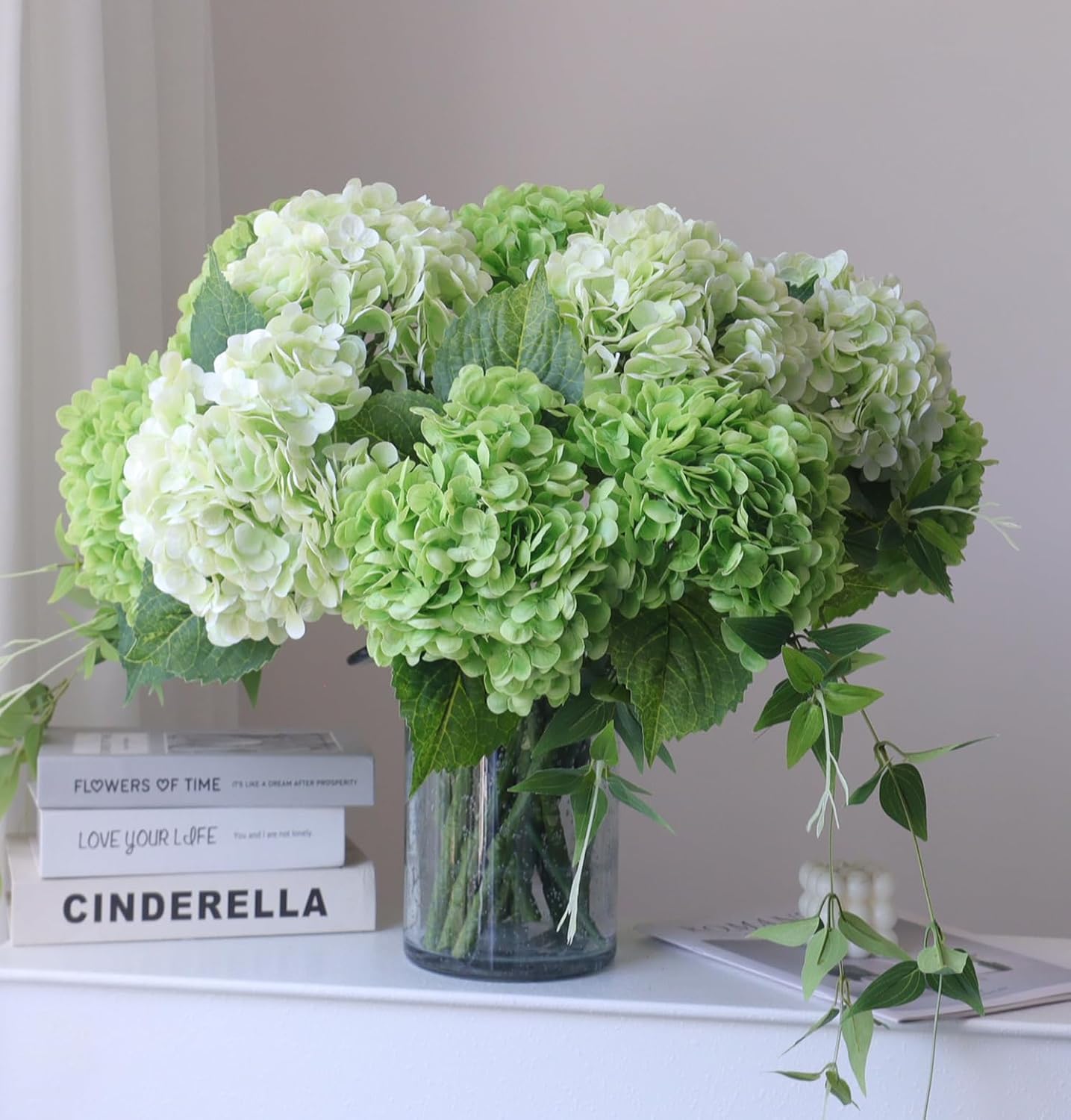 3PCS Long Stem Big Size Flowers Artificial Silk Hydrangea Lifelike Flowers Real Touch Blue Artificial Flowers Wedding Shower Bride Bouquets Office Living Room Table Decorations (21 Inch)