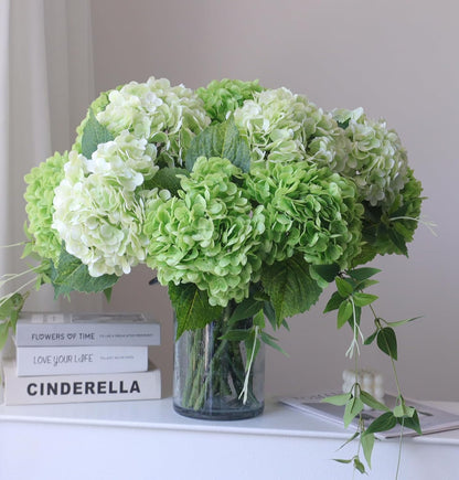 3PCS Long Stem Big Size Flowers Artificial Silk Hydrangea Lifelike Flowers Real Touch Blue Artificial Flowers Wedding Shower Bride Bouquets Office Living Room Table Decorations (21 Inch)