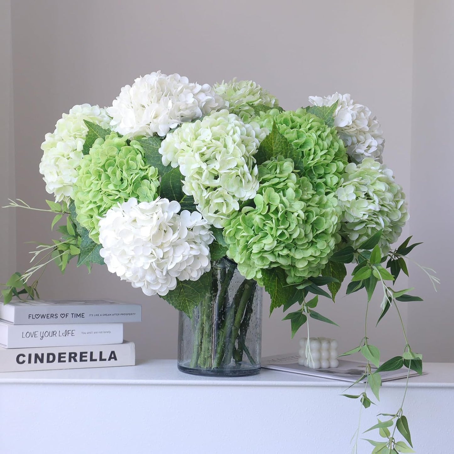 3PCS Long Stem Big Size Flowers Artificial Silk Hydrangea Lifelike Flowers Real Touch Blue Artificial Flowers Wedding Shower Bride Bouquets Office Living Room Table Decorations (21 Inch)