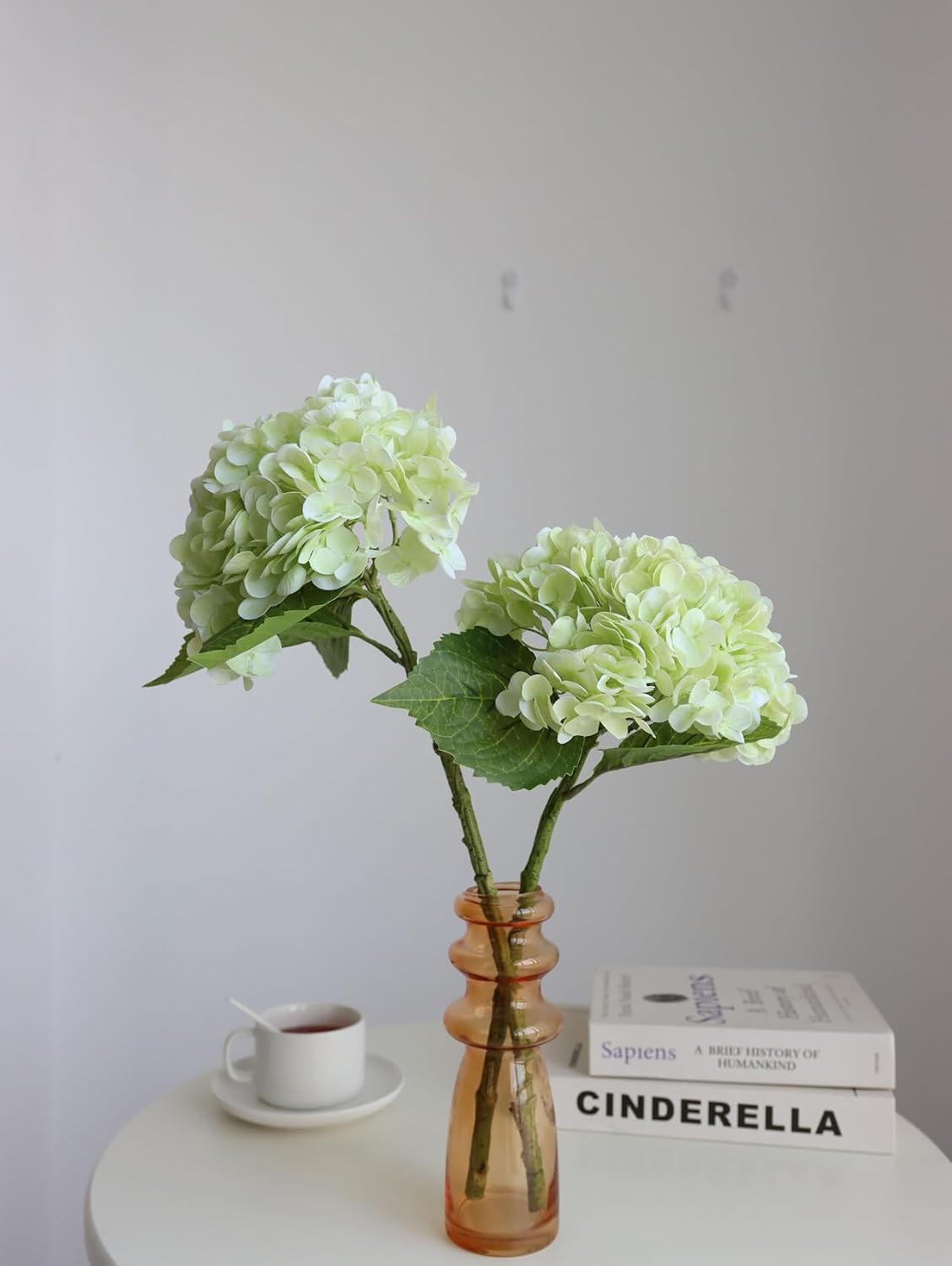 3PCS Long Stem Big Size Flowers Artificial Silk Hydrangea Lifelike Flowers Real Touch Blue Artificial Flowers Wedding Shower Bride Bouquets Office Living Room Table Decorations (21 Inch)