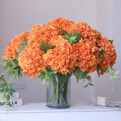 3PCS Long Stem Big Size Flowers Artificial Silk Hydrangea Lifelike Flowers Real Touch Blue Artificial Flowers Wedding Shower Bride Bouquets Office Living Room Table Decorations (21 Inch)