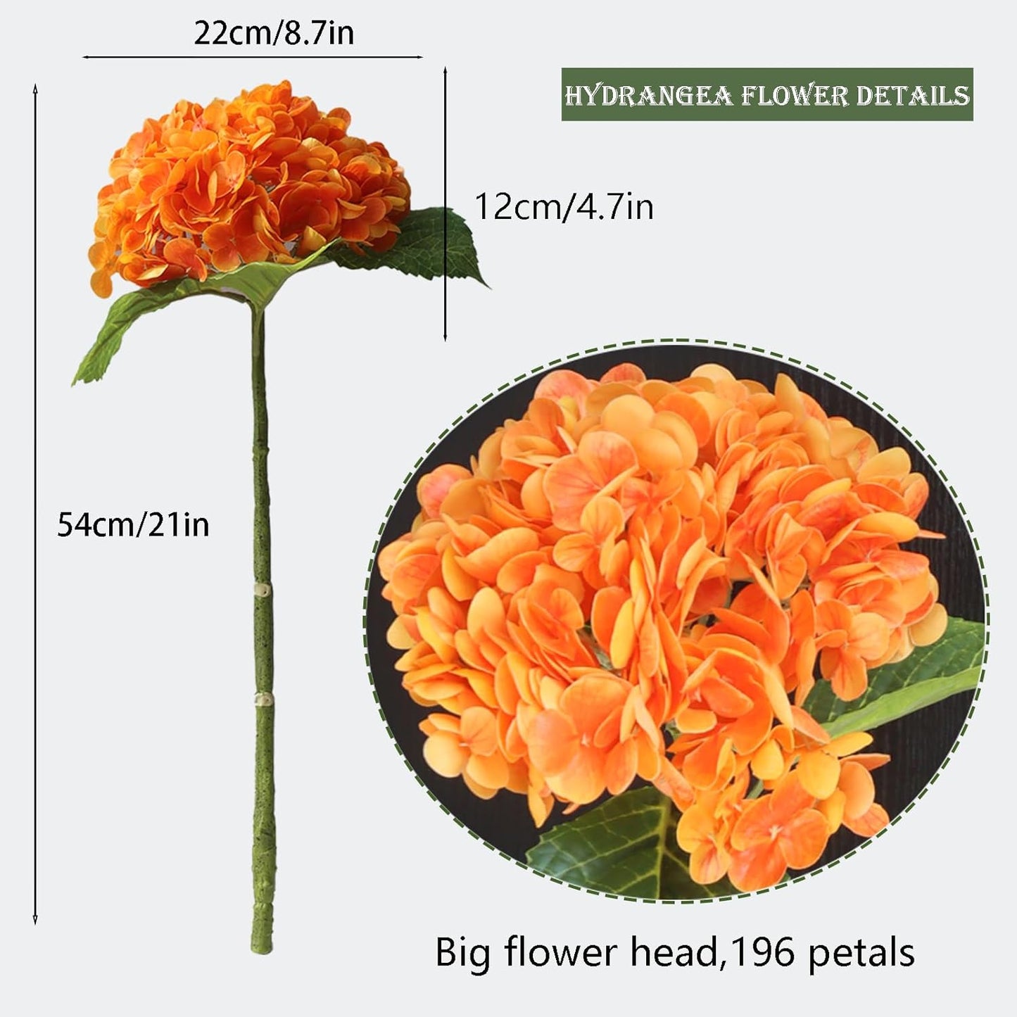 3PCS Long Stem Big Size Flowers Artificial Silk Hydrangea Lifelike Flowers Real Touch Blue Artificial Flowers Wedding Shower Bride Bouquets Office Living Room Table Decorations (21 Inch)