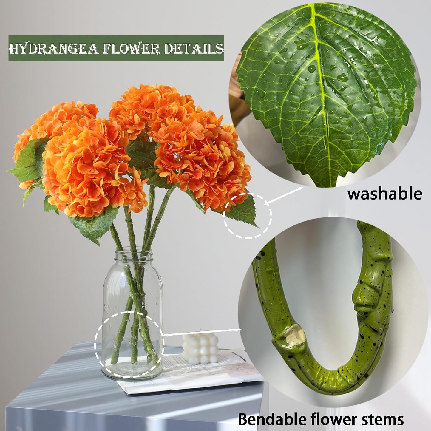 3PCS Long Stem Big Size Flowers Artificial Silk Hydrangea Lifelike Flowers Real Touch Blue Artificial Flowers Wedding Shower Bride Bouquets Office Living Room Table Decorations (21 Inch)