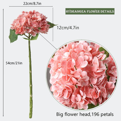 3PCS Long Stem Big Size Flowers Artificial Silk Hydrangea Lifelike Flowers Real Touch Blue Artificial Flowers Wedding Shower Bride Bouquets Office Living Room Table Decorations (21 Inch)