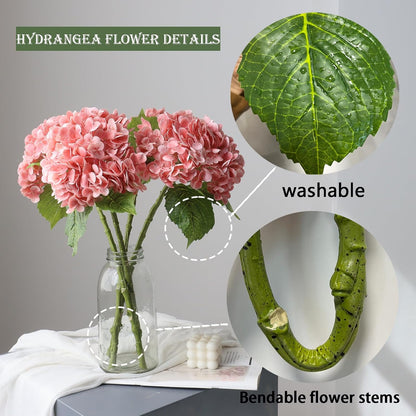3PCS Long Stem Big Size Flowers Artificial Silk Hydrangea Lifelike Flowers Real Touch Blue Artificial Flowers Wedding Shower Bride Bouquets Office Living Room Table Decorations (21 Inch)