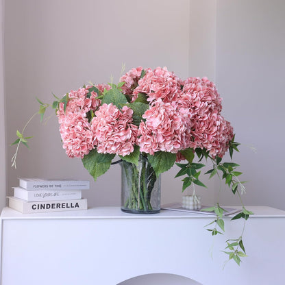 3PCS Long Stem Big Size Flowers Artificial Silk Hydrangea Lifelike Flowers Real Touch Blue Artificial Flowers Wedding Shower Bride Bouquets Office Living Room Table Decorations (21 Inch)