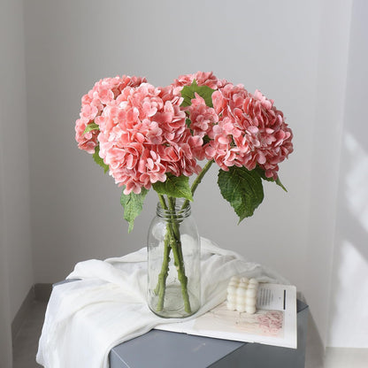 3PCS Long Stem Big Size Flowers Artificial Silk Hydrangea Lifelike Flowers Real Touch Blue Artificial Flowers Wedding Shower Bride Bouquets Office Living Room Table Decorations (21 Inch)