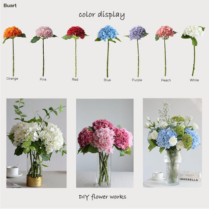 3PCS Long Stem Big Size Flowers Artificial Silk Hydrangea Lifelike Flowers Real Touch Blue Artificial Flowers Wedding Shower Bride Bouquets Office Living Room Table Decorations (21 Inch)