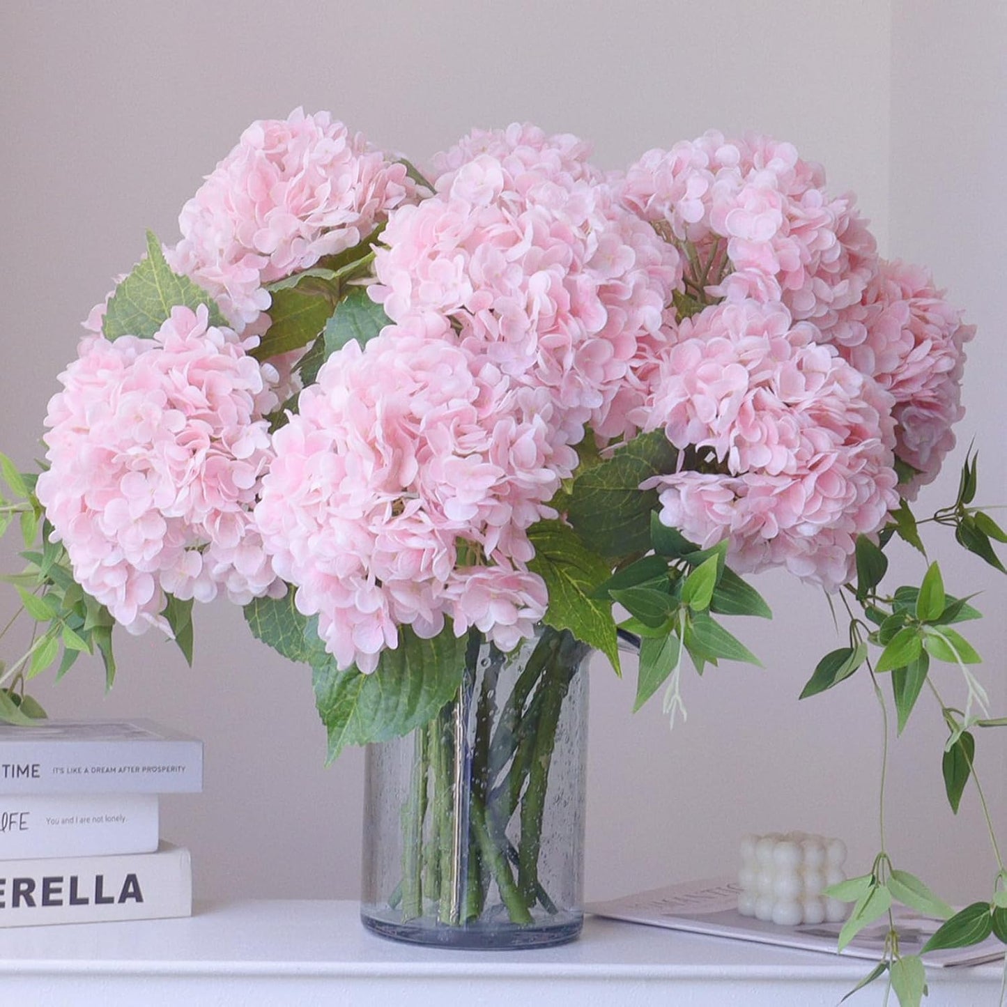 3PCS Long Stem Big Size Flowers Artificial Silk Hydrangea Lifelike Flowers Real Touch Blue Artificial Flowers Wedding Shower Bride Bouquets Office Living Room Table Decorations (21 Inch)