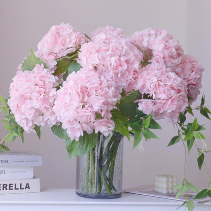 3PCS Long Stem Big Size Flowers Artificial Silk Hydrangea Lifelike Flowers Real Touch Blue Artificial Flowers Wedding Shower Bride Bouquets Office Living Room Table Decorations (21 Inch)