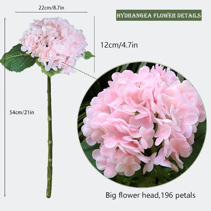 3PCS Long Stem Big Size Flowers Artificial Silk Hydrangea Lifelike Flowers Real Touch Blue Artificial Flowers Wedding Shower Bride Bouquets Office Living Room Table Decorations (21 Inch)